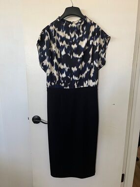 Express Black Midi Dress with Cream & Blue Patterned Top